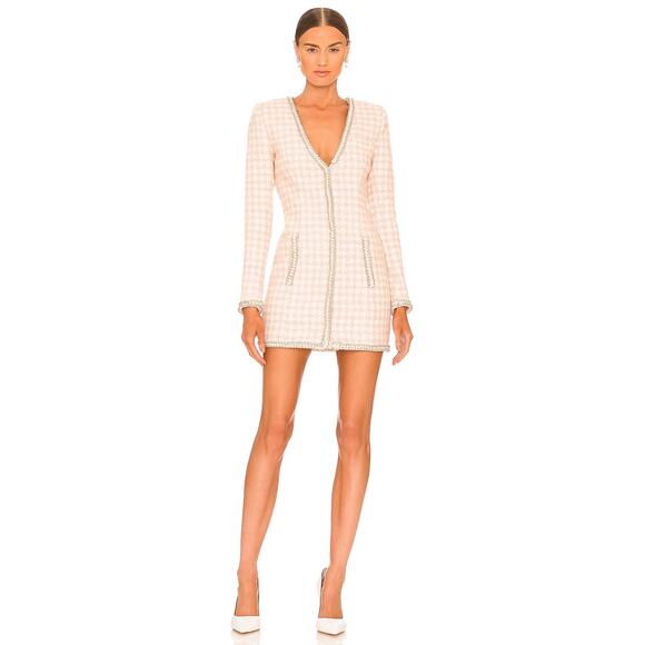 ASSIGNMENT Bridgette Mini Dress Wool Houndstooth Statement Tweed Regal Classy S - Picture 2 of 10